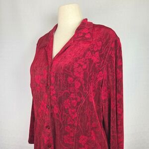 Coldwater‎ Creek Red Floral Shirt Button Up Blouse Holiday Career Top Women's L